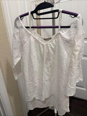 Cotton Natural Cold-Shoulder Peasant Blouse